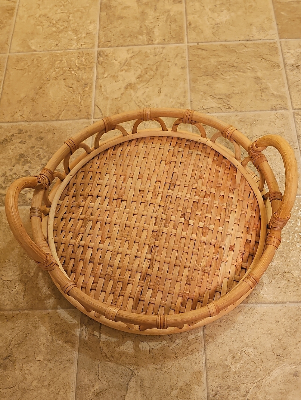 Handwoven Natural Rattan Serving Tray with Handles